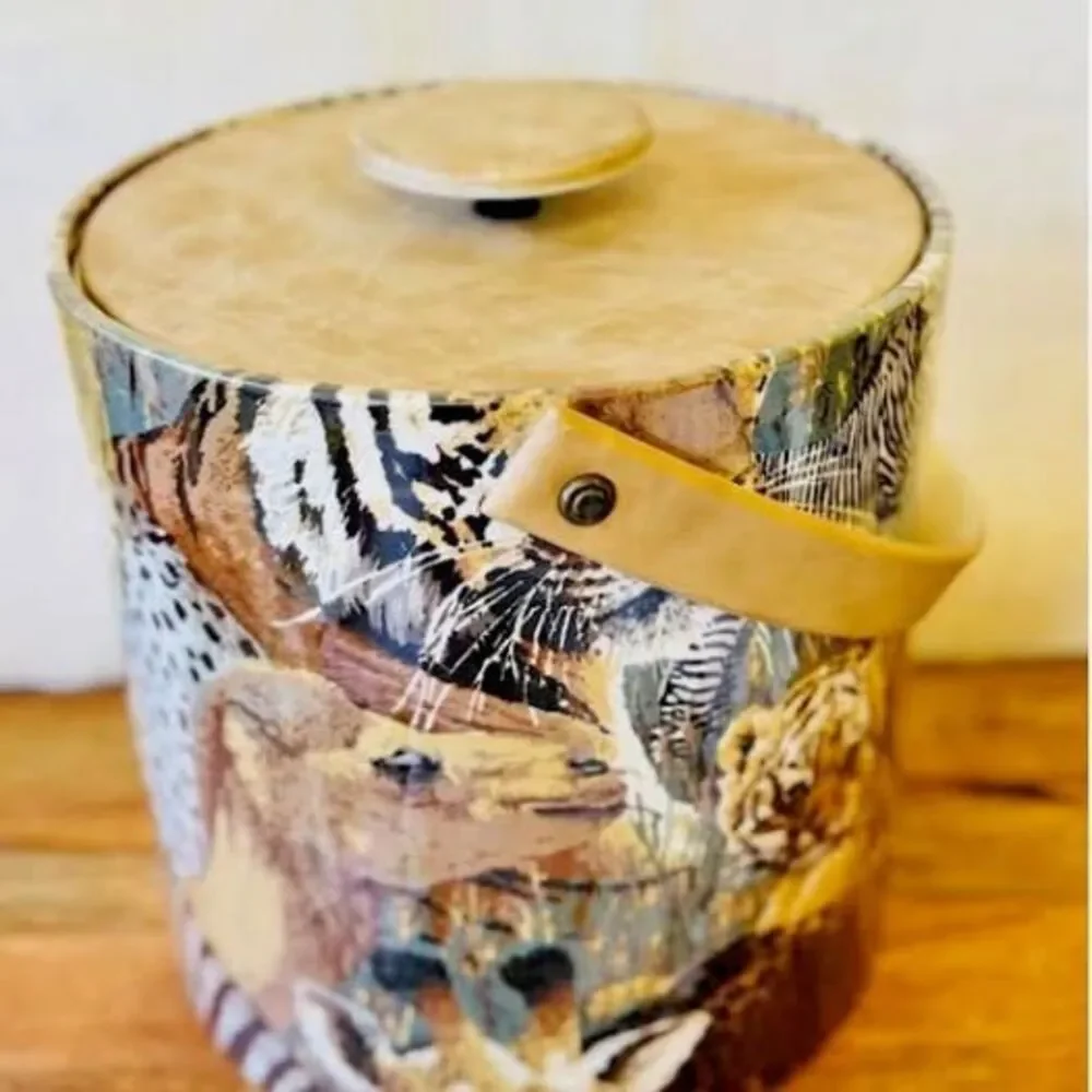 Vintage Safari, Lion, Leopard, Camel, Tiger, Bear Vinyl Bar Ice Bucket